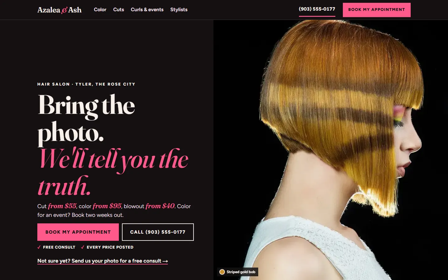 Sample salons website on a computer